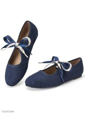 Suede Ballet Flats Mary Jane Shoes with Bow Arch Support Cushioned